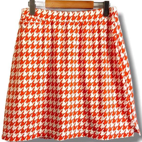 Page & Tuttle Pants - PAGE & TUTTLE ORANGE/WHITE HOUNDSTOOTH GOLF SKORT